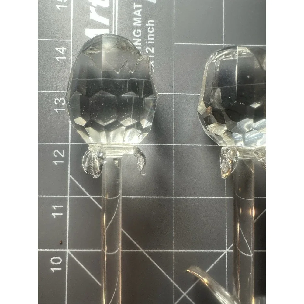 Set Of 4 Clear Glass Long Stem Roses Gold Silver Trim 14